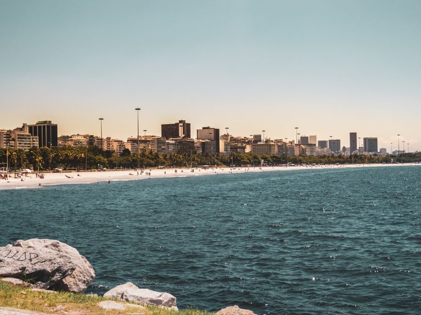 brazil — Beautiful beachfront in Rio de Janeiro with cityscape and ocean views.