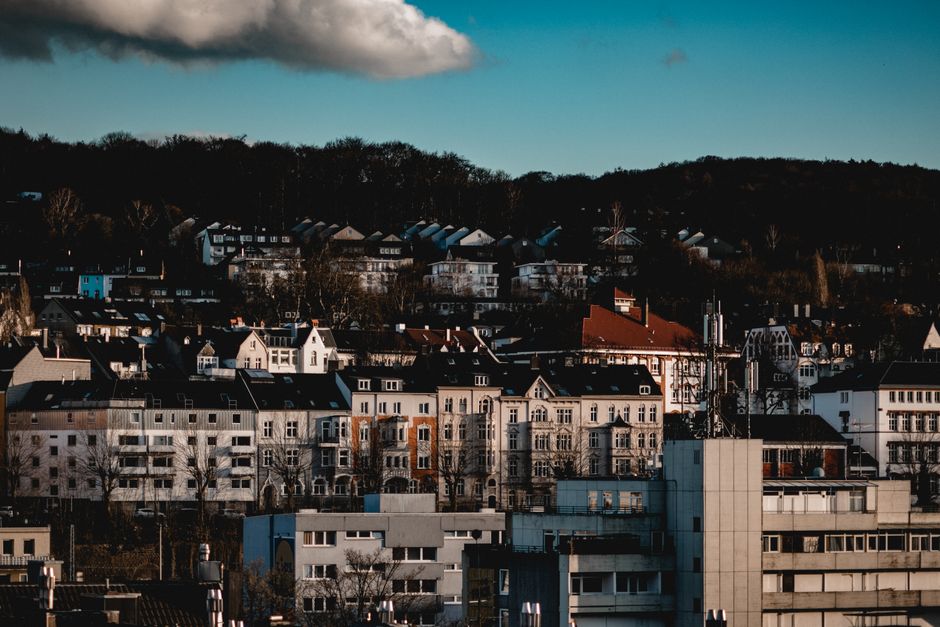 germany — A picturesque view of urban architecture in Wuppertal, Germany, under a vibrant sky.
