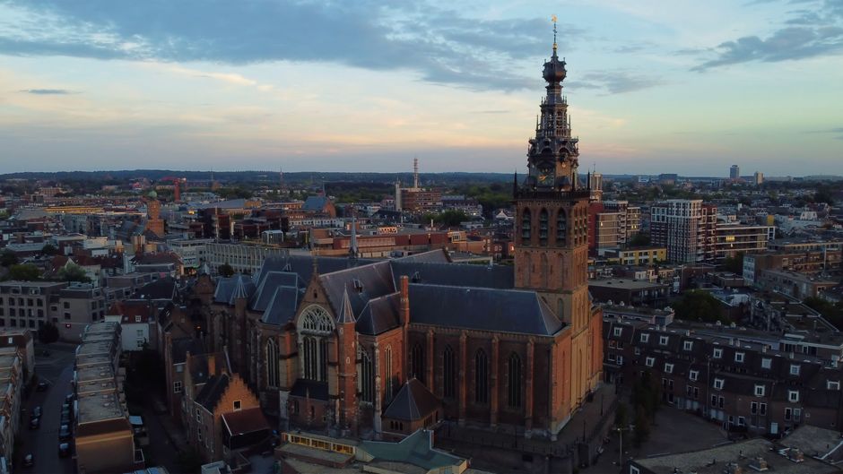 netherlands — Aerial view of Saint Stephen's Church in Nijmegen at sunset.