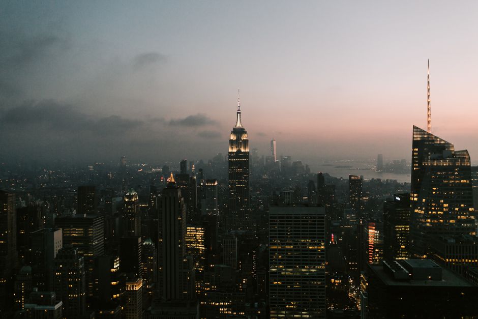 united states — Twilight view of New York City skyline featuring the iconic Empire State Building.